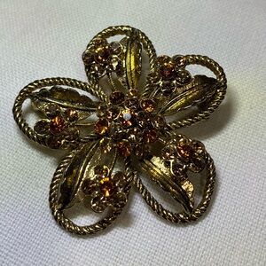 Vintage Gold and Amber Floral Brooch